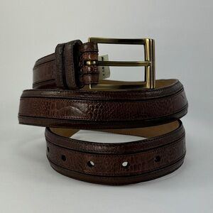 Mezlan Ostrich Leather Belt Double Loop Brown Antique Brass Buckle Spain 38